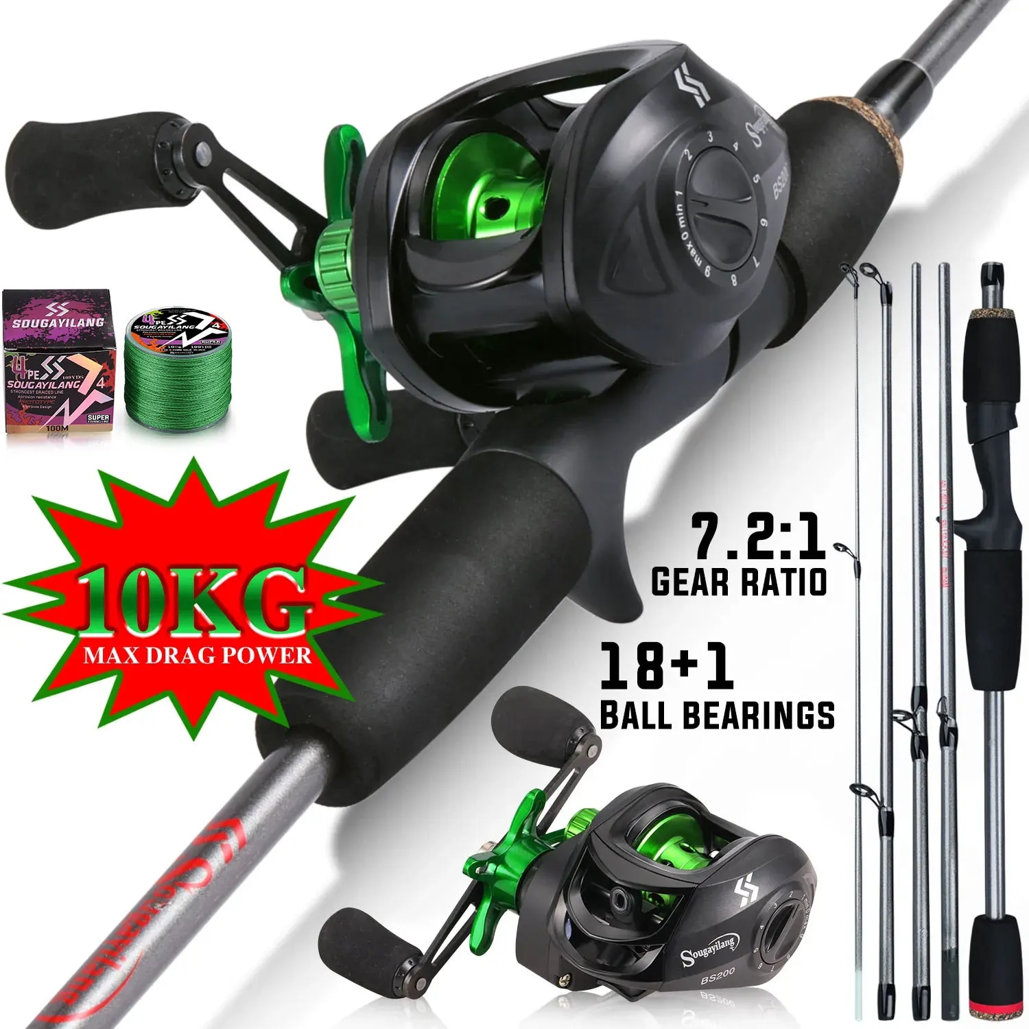 Fishing Line Spool - Sougayilang Fishing Rod Combo 1.7m Carbon